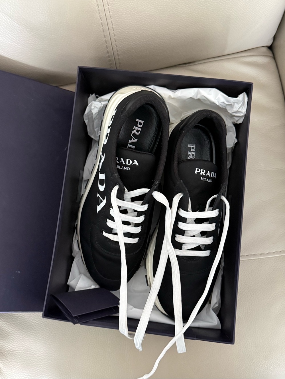 Prada Black and White Low-Top Sneakers